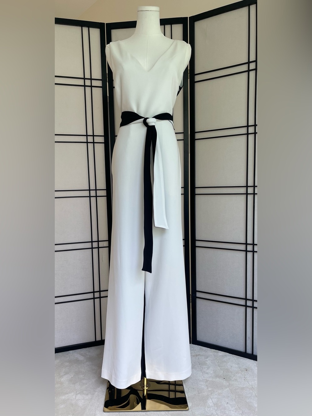 Tanya Taylor Jetta Ivory Black Colorblock Wide Leg Jumpsuit Size 2